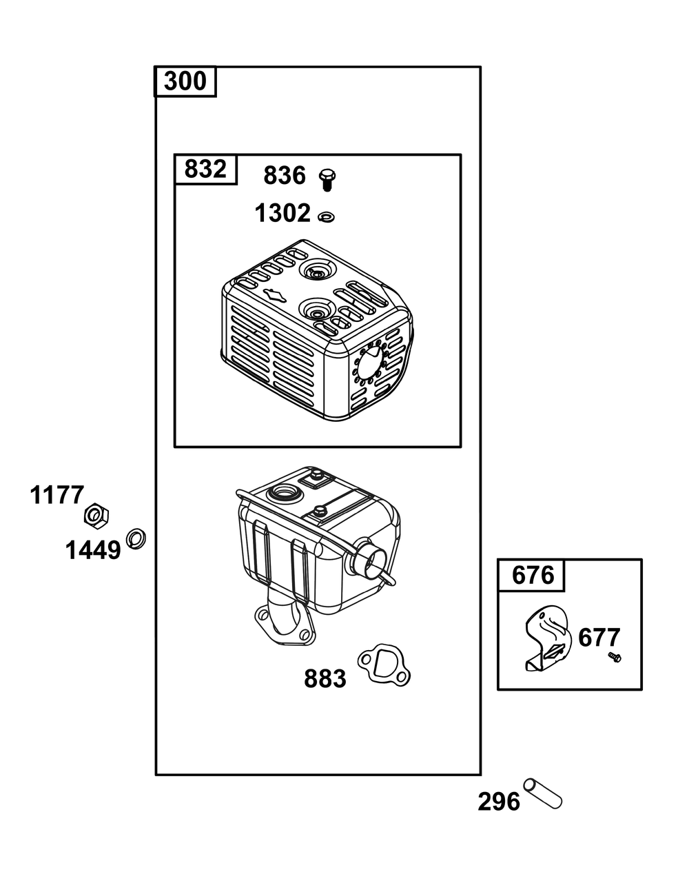 Exhaust Group Diagram and Parts List for 106232-0286-H5 100000 - 19Z999 Briggs and Stratton Engine
